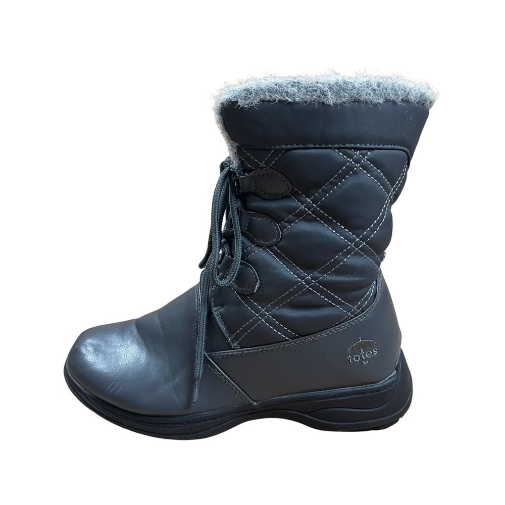 Totes Women's Size 6 Faux Fur Quilted Winter Snow Boots Lace Up Zipper Lined